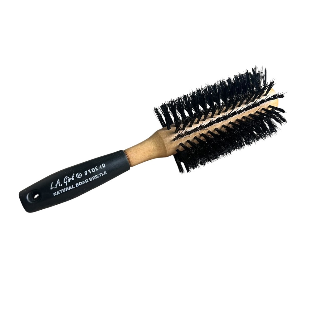 LA Girl 10540 Natural Boar Bristle Round Hair Brush Wood Handle Black 8.75in